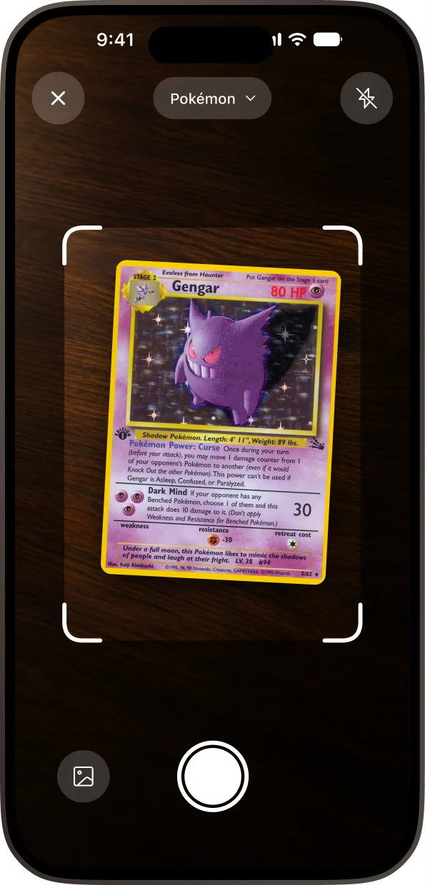 TCGster scanning a Gengar card from the Fossil set.